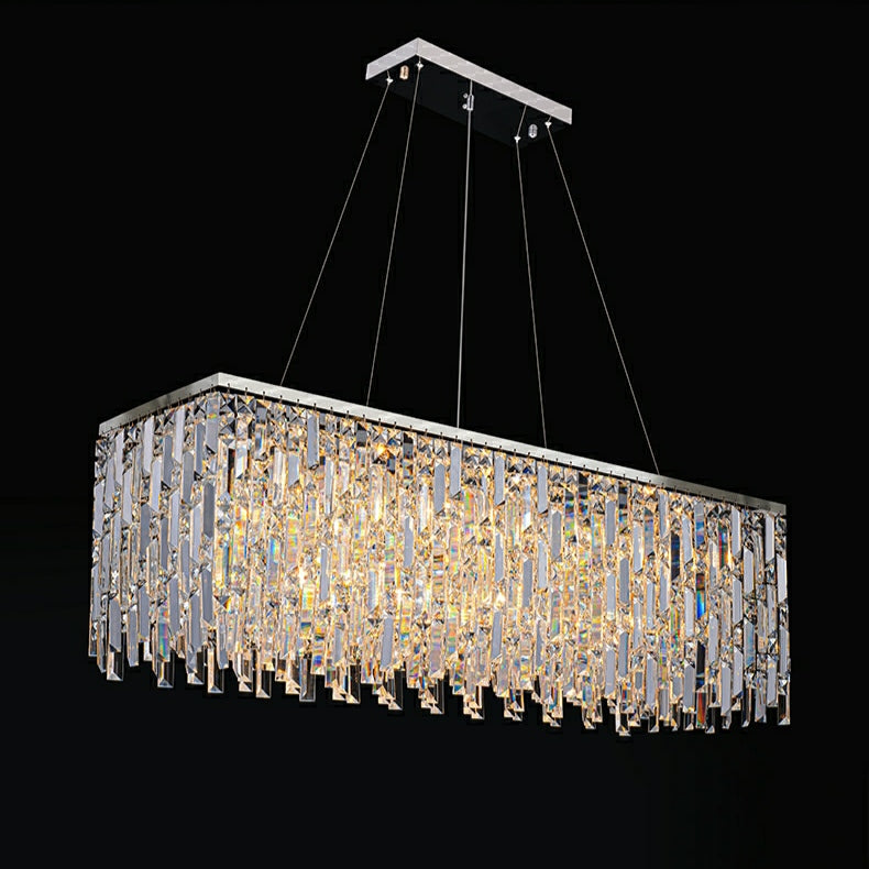 Chrome / Silver Decorative Kitchen Island Lighting Crystal Rectangle Chandelier for Long Dining Table Round