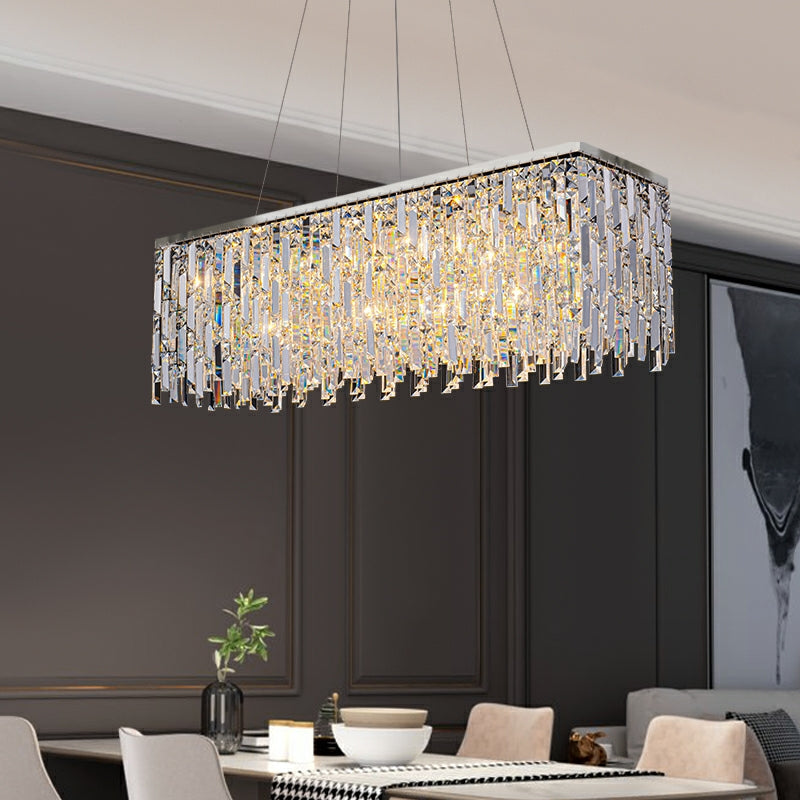 Chrome / Silver Decorative Kitchen Island Lighting Crystal Rectangle Chandelier for Long Dining Table Round
