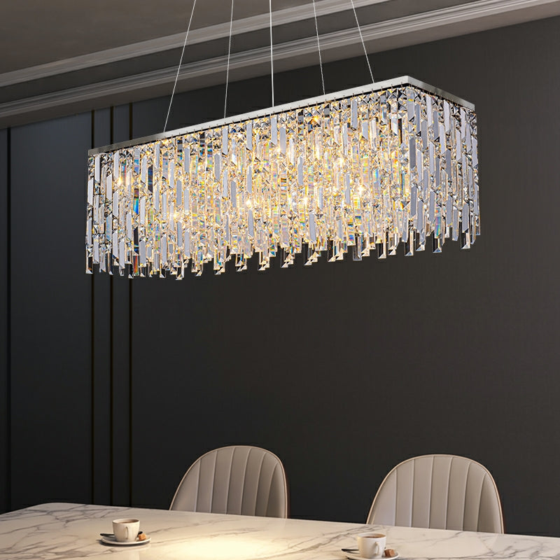 Chrome / Silver Decorative Kitchen Island Lighting Crystal Rectangle Chandelier for Long Dining Table Round