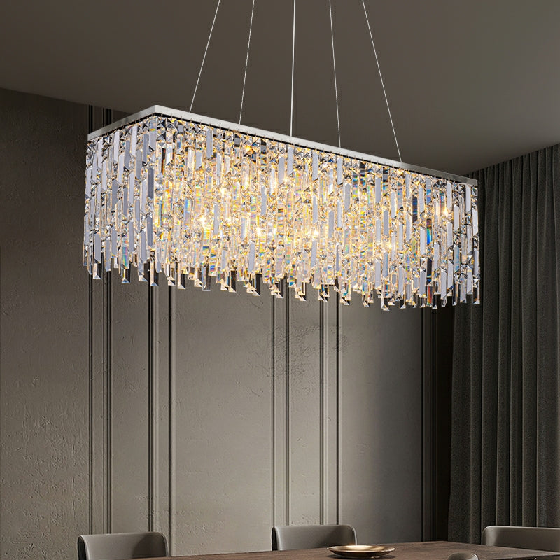 Chrome / Silver Decorative Kitchen Island Lighting Crystal Rectangle Chandelier for Long Dining Table Round