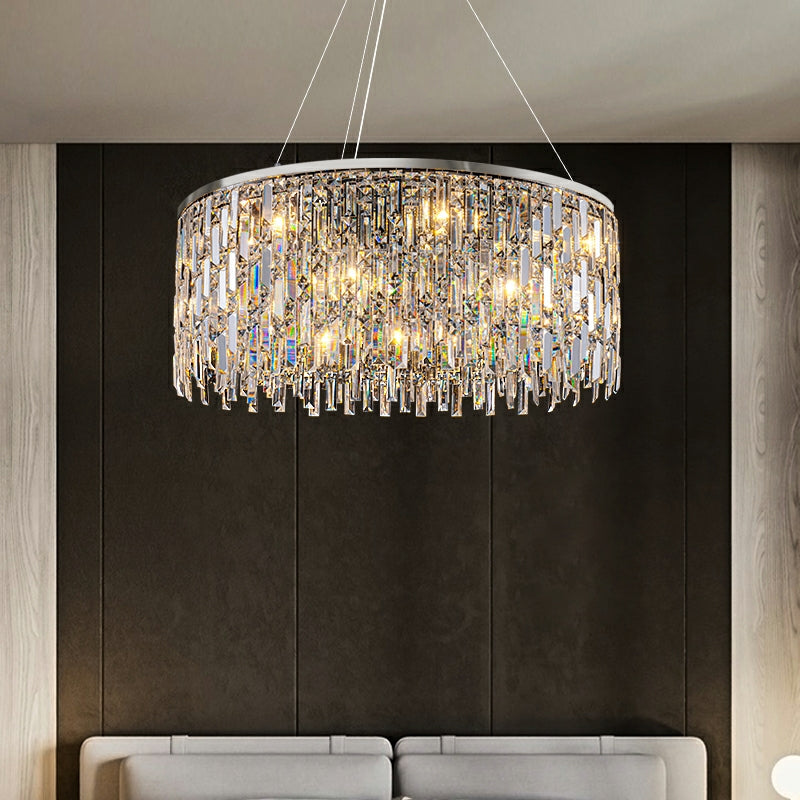Chrome / Silver Decorative Kitchen Island Lighting Crystal Rectangle Chandelier for Long Dining Table Round