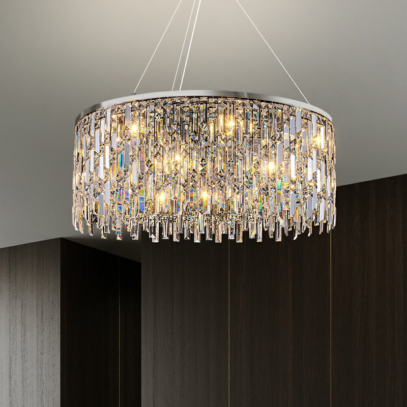 Chrome / Silver Decorative Kitchen Island Lighting Crystal Rectangle Chandelier for Long Dining Table Round