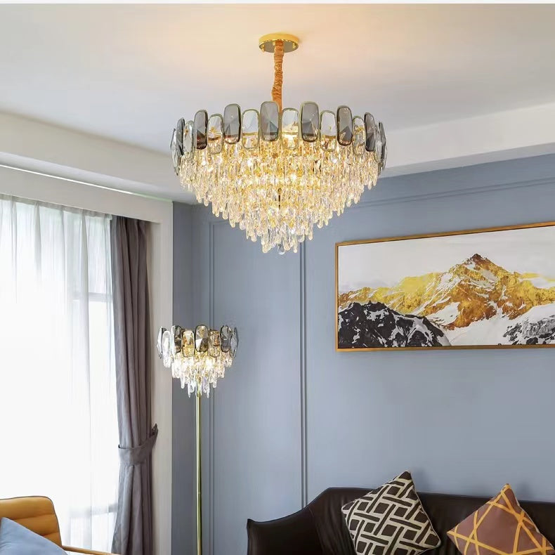 Round / rectangle Smoky Gray Crystal Pendant Chandelier Ceiling Fixtures Light for Living Room / dining Room /