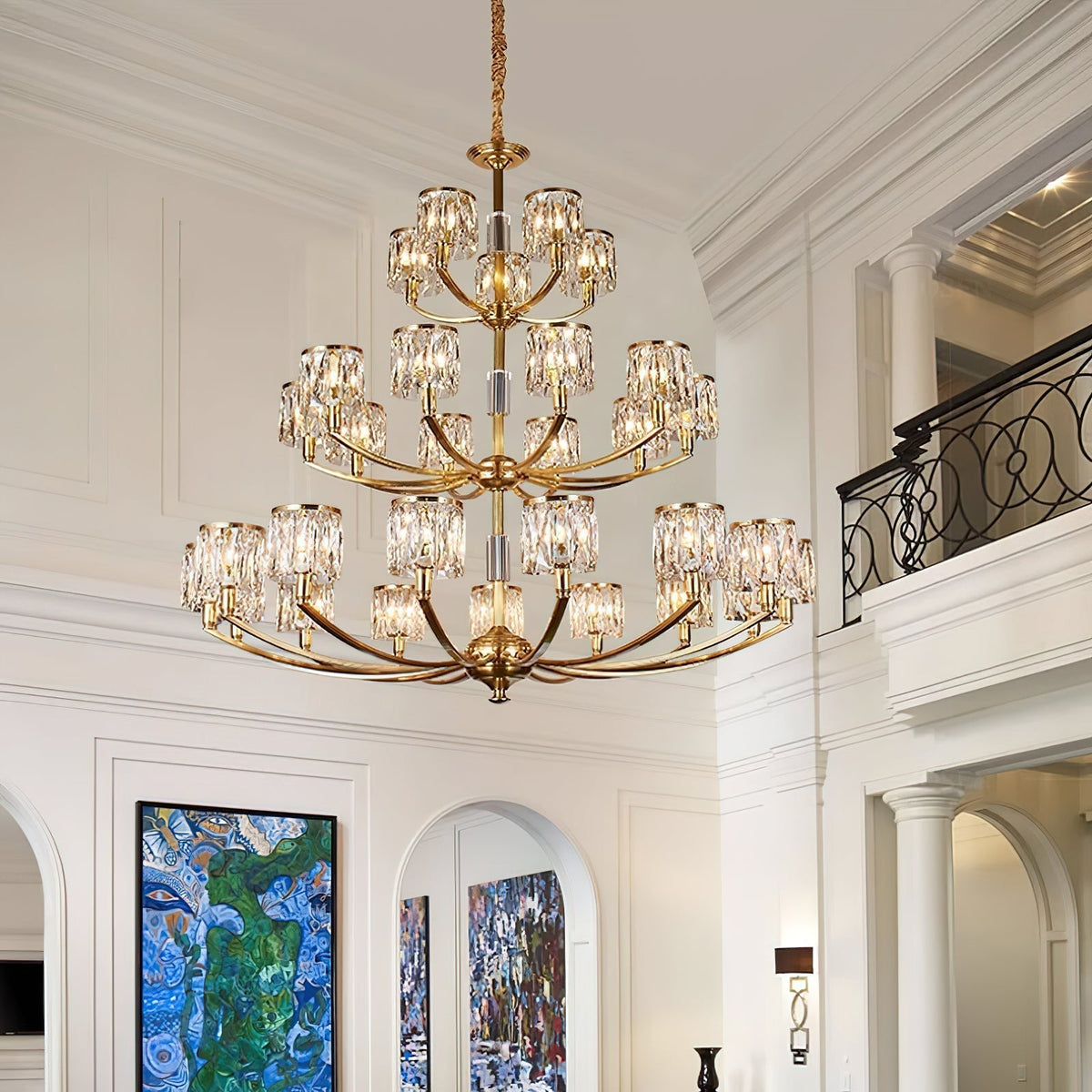 Crystal Column Brass Chandelier