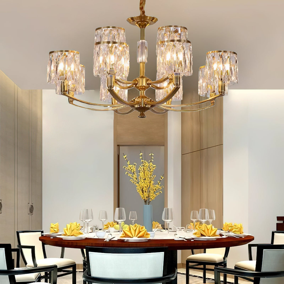 Crystal Column Brass Chandelier