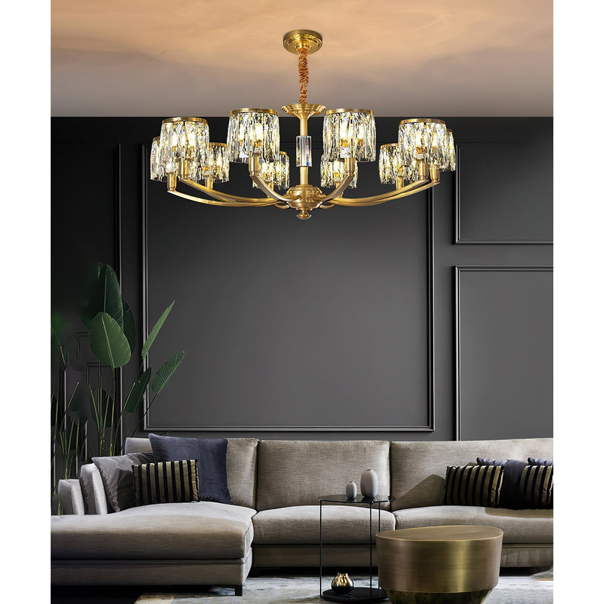 Crystal Column Brass Chandelier