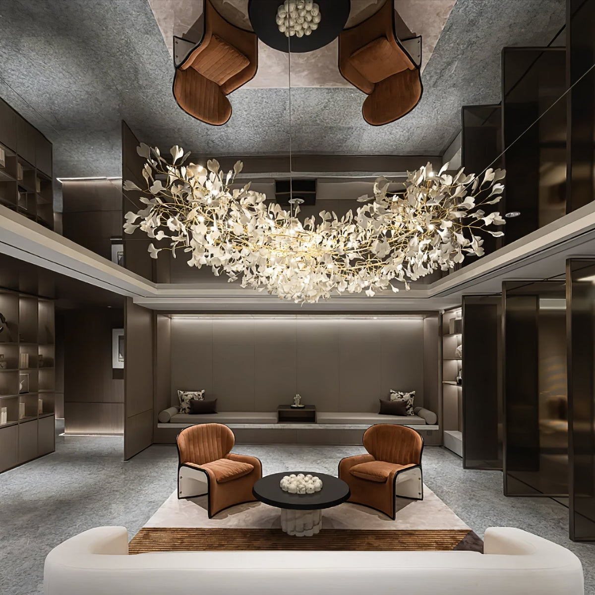 Gingko Leaves Ceramics Spiral Branch Chandelier