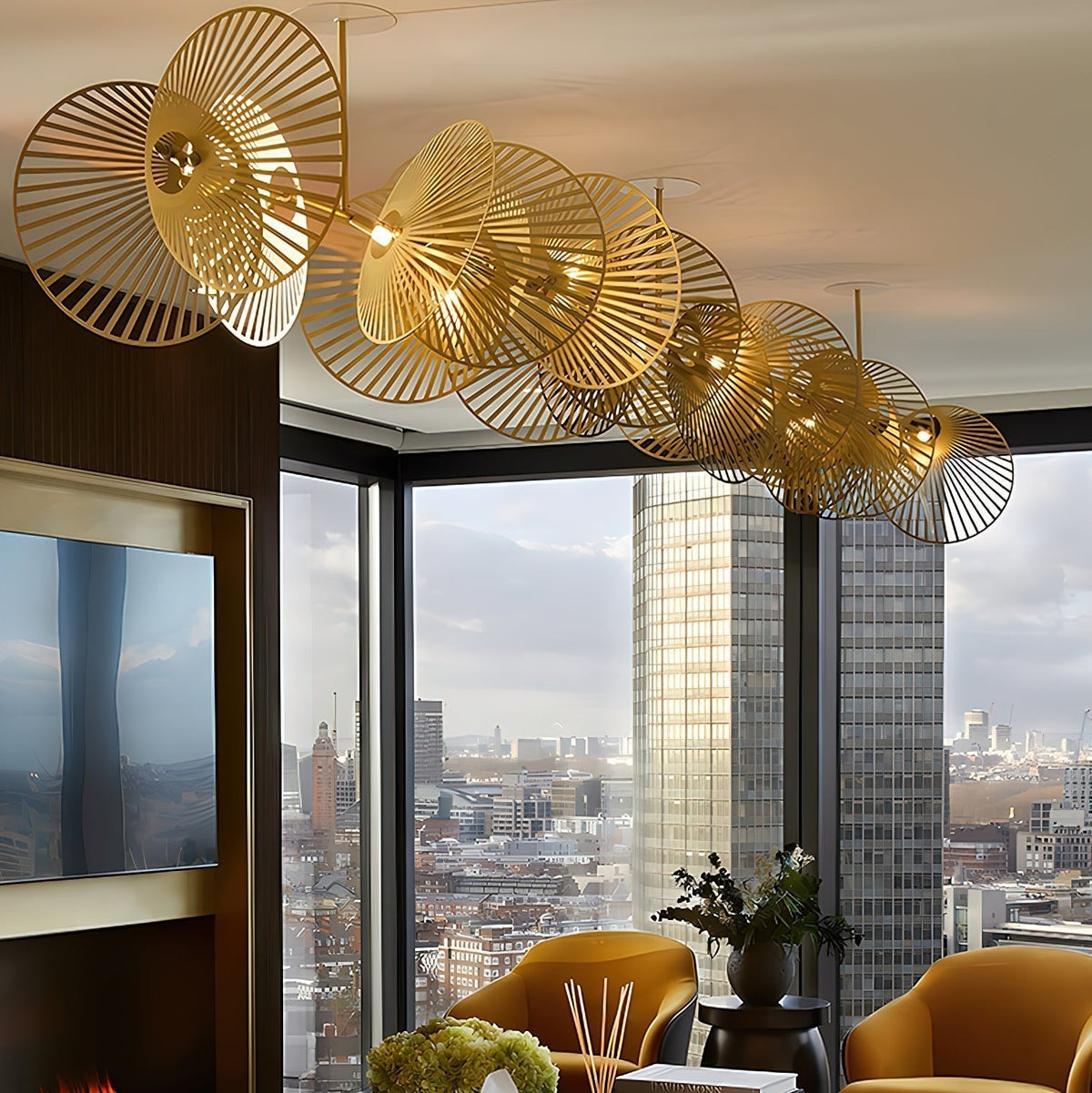 Cattail Leaf Meteor Shower Spiral Chandelier