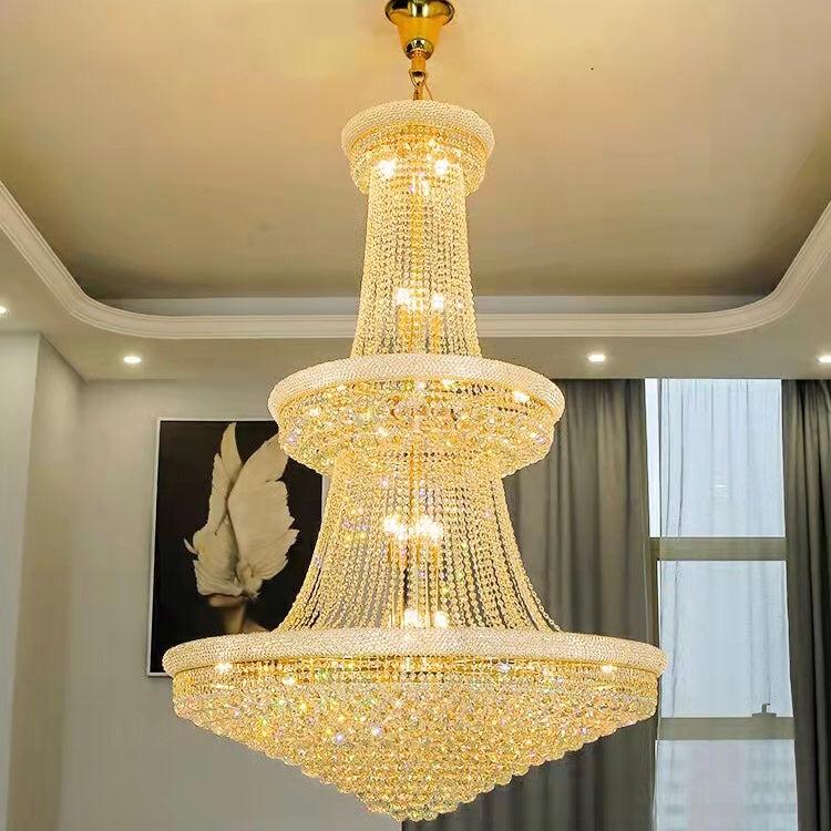 Luxury French Empire Chandelier for Villa Hall Ceiling Three-Layers Crystal Light for Hotel Lobby