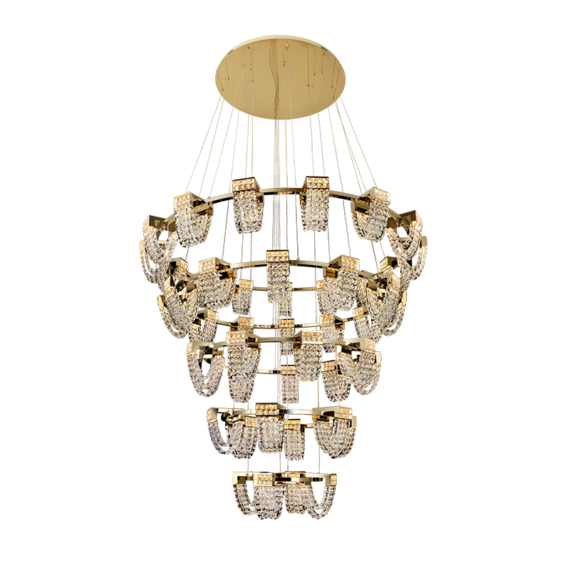 Luxury Newly Crystal Chandelier in Champagne Gold Finish with Round Tiered Design and K9 Crystal