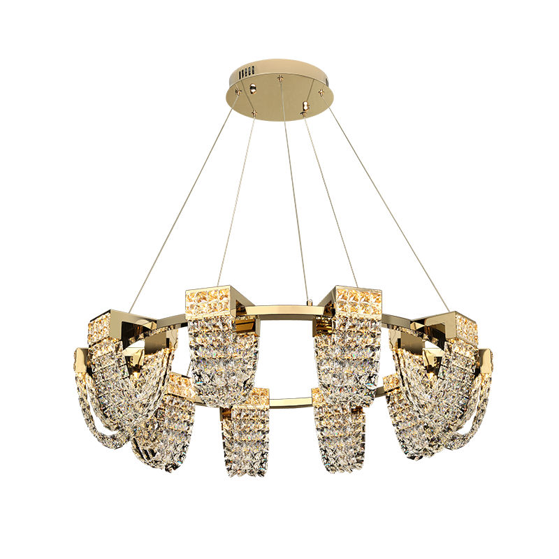 Luxury Newly Crystal Chandelier in Champagne Gold Finish with Round Tiered Design and K9 Crystal