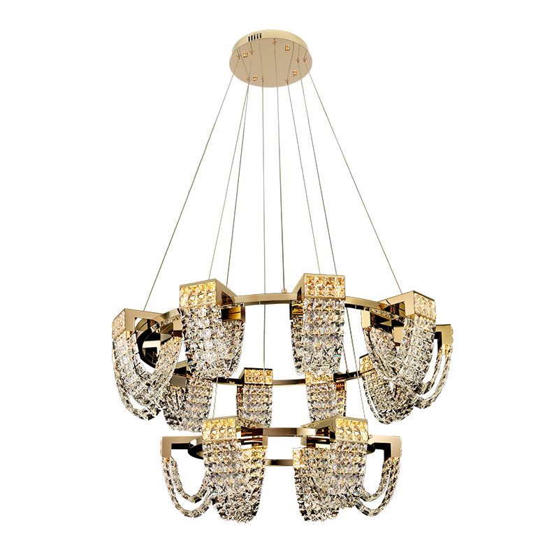 Luxury Newly Crystal Chandelier in Champagne Gold Finish with Round Tiered Design and K9 Crystal