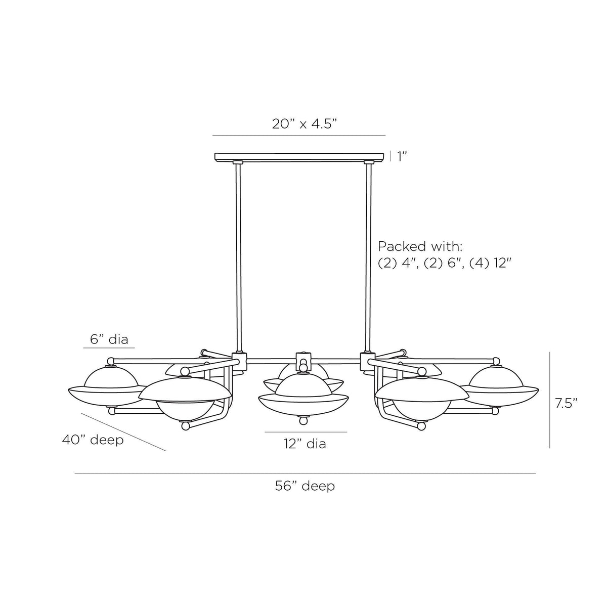 Towne Chandelier DLC07 technical dimension drawing