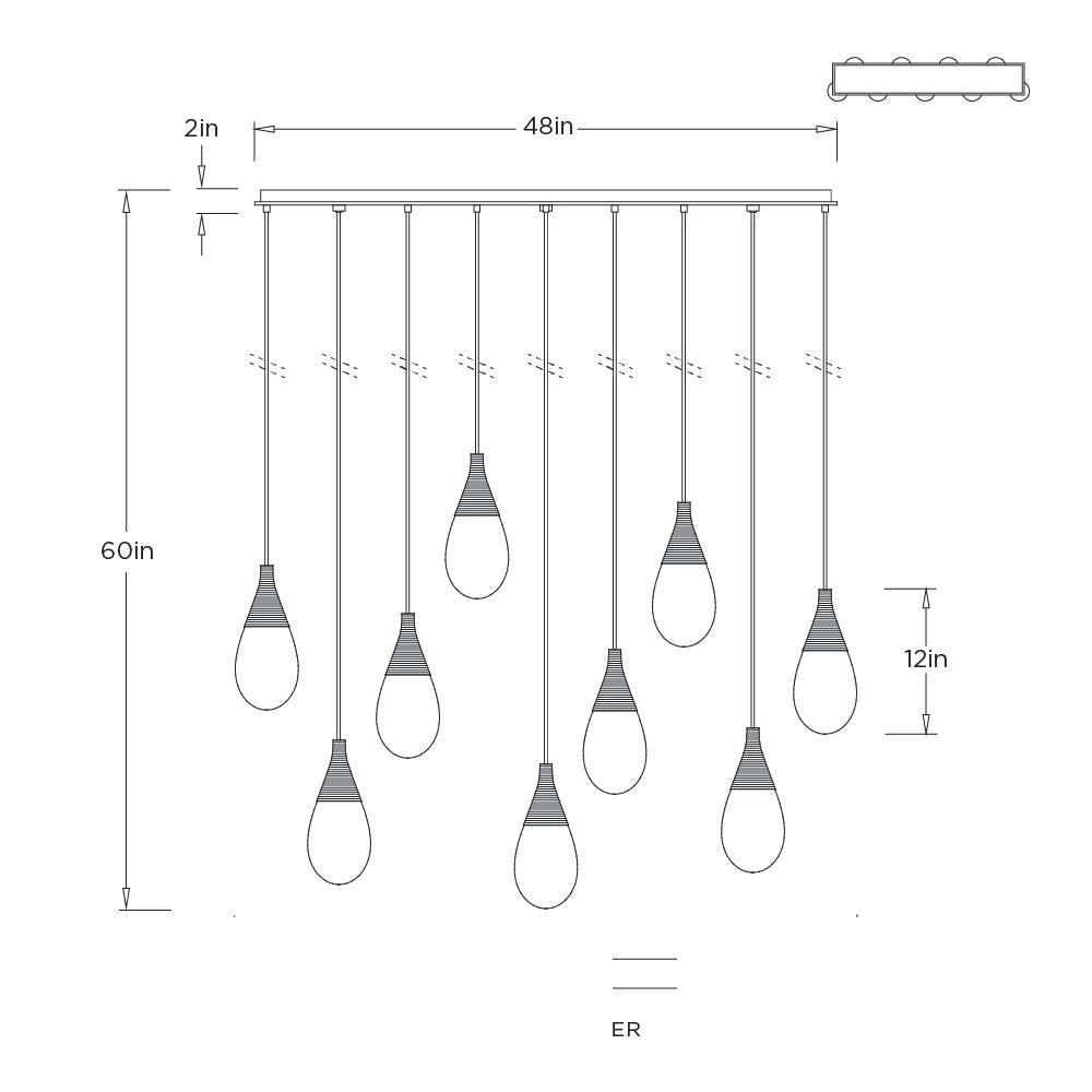 Giselle Linear Multi-Port Chandelier DLC56 technical dimension drawing