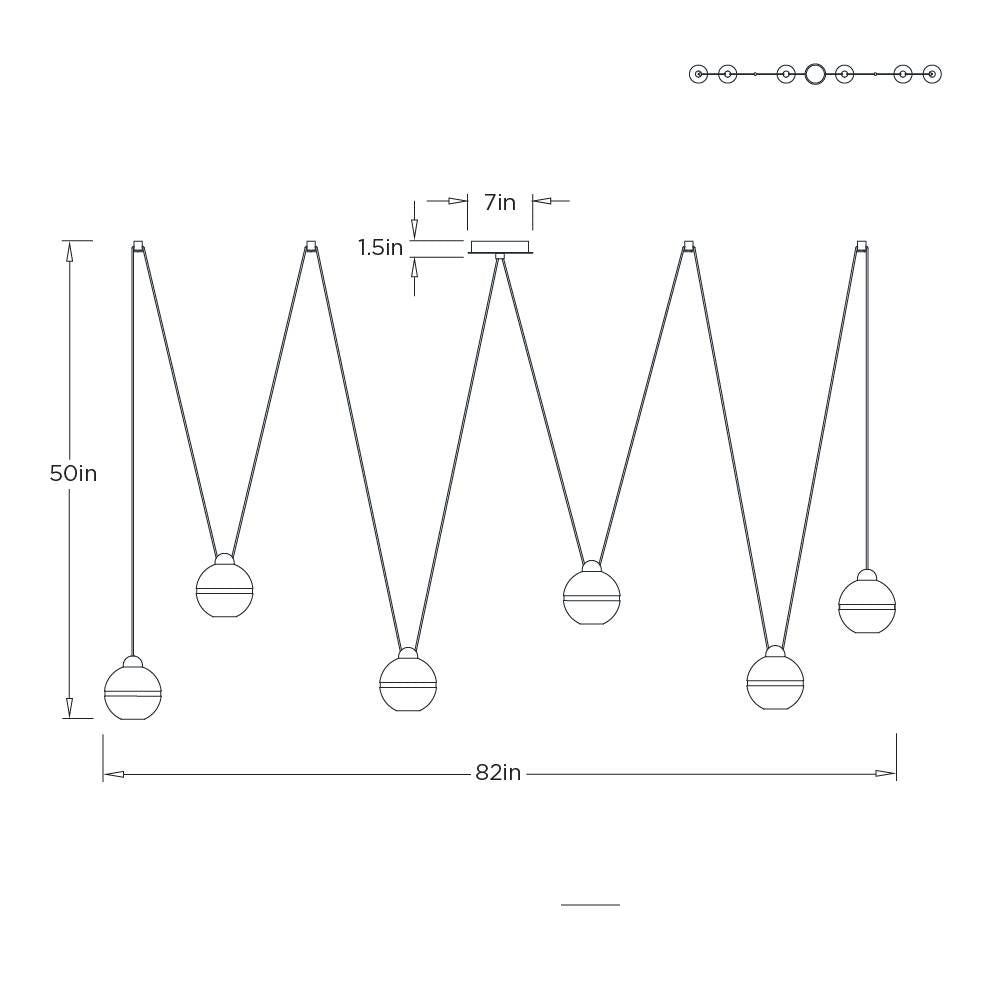 Noble Multi-Drop Chandelier DLC57 technical dimension drawing