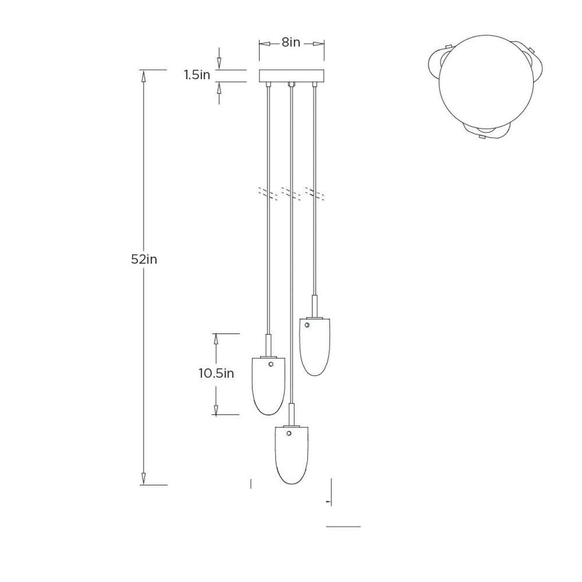 Javier Multi-Port Chandelier DPC29 clean dimension drawing