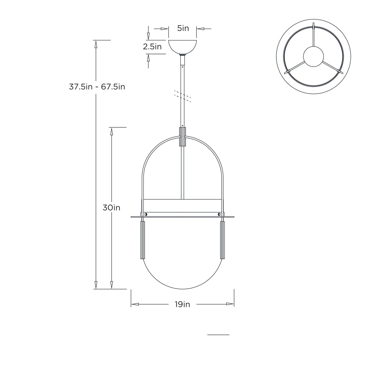 Kathleen Large Pendant DPC37 technical dimension drawing