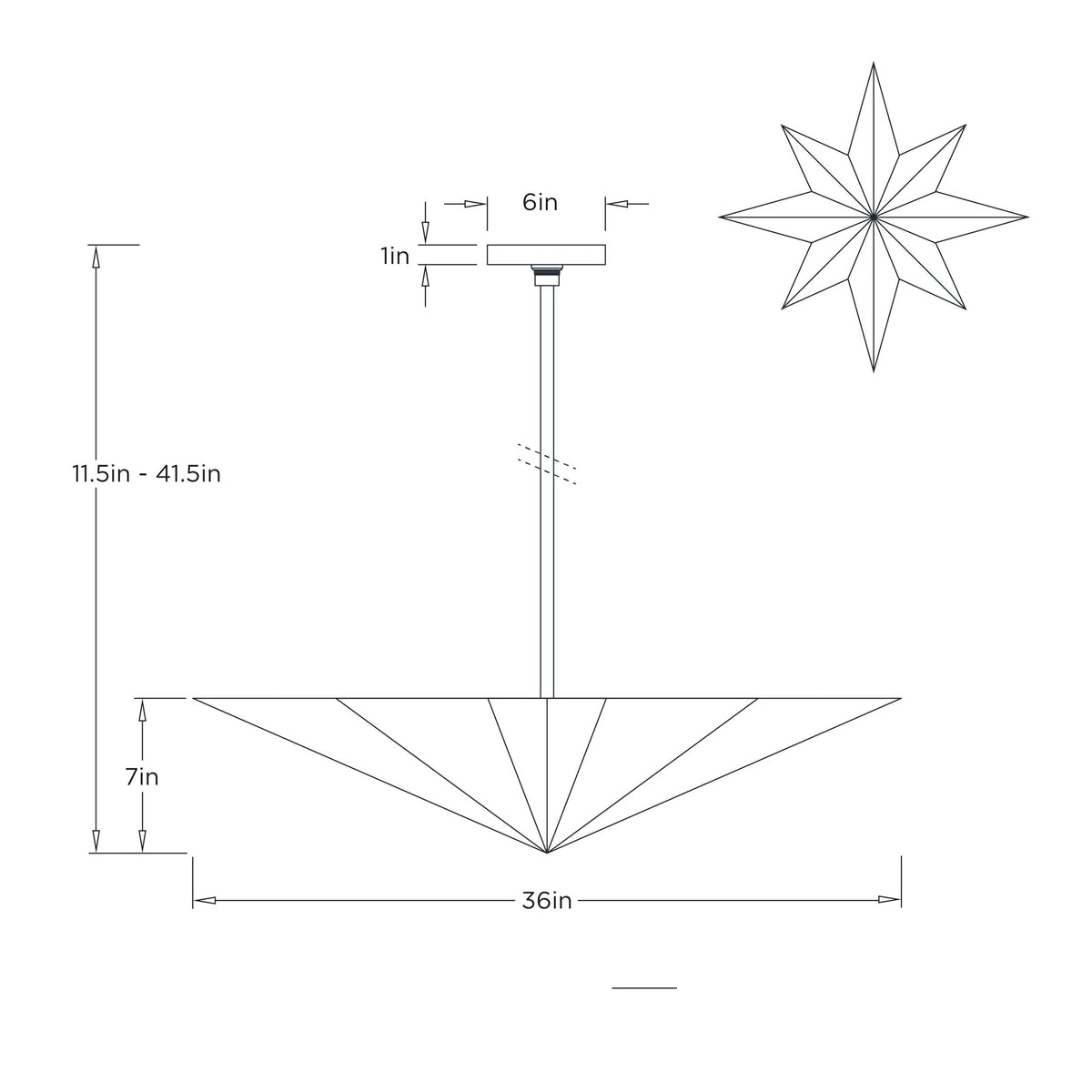 Rex Large Pendant DPI16 technical dimension drawing