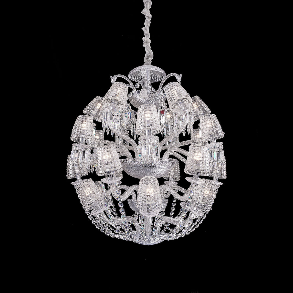 Luxury Globe-Shaped Crystal Chandelier with Fabric and Crystal Glass Shades, High-Quality Finish