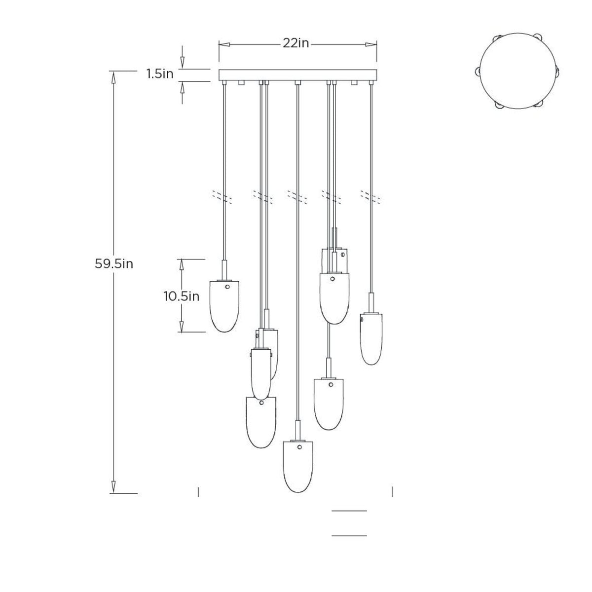 Javier Multi-Port Chandelier DSC15 clean dimension drawing