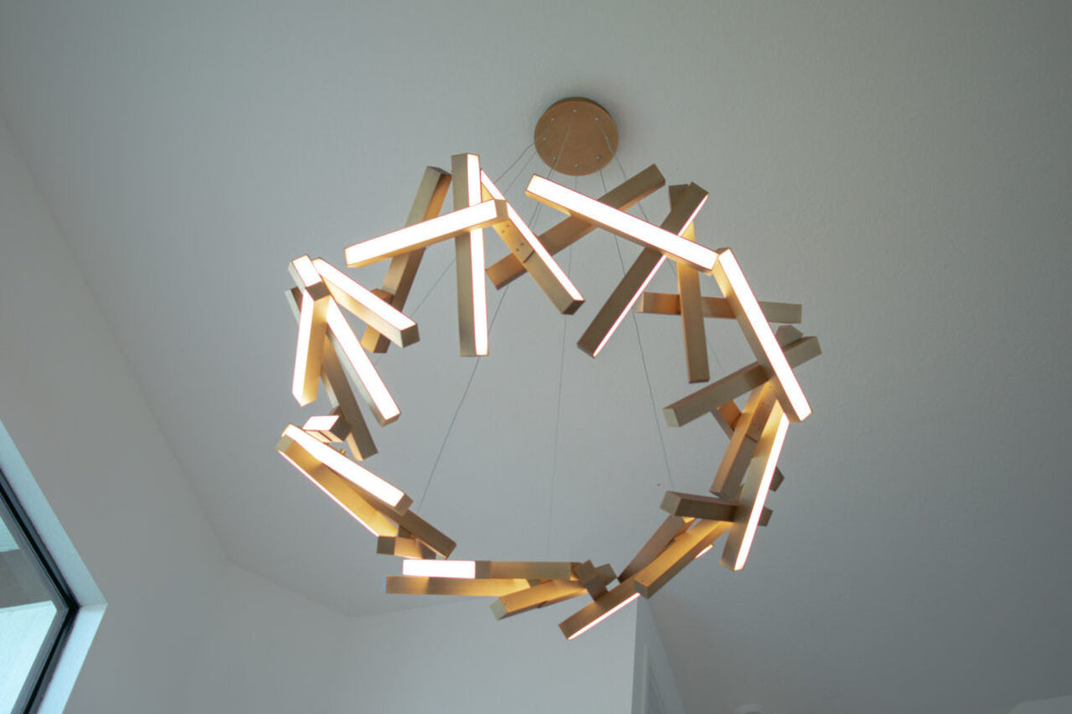 Modern Round / linear Geometric Aluminum LED Chandelier for Dining Room / bedroom