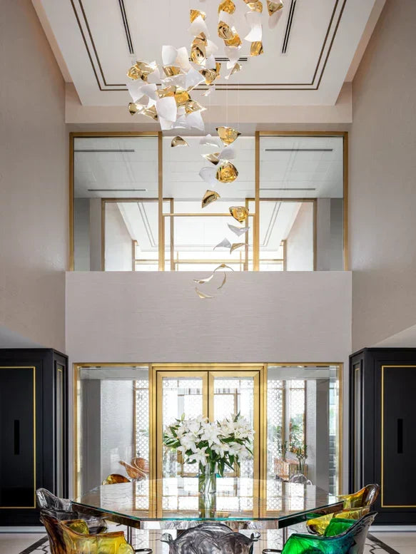 Modern Square Glass Spiral Long Pendant Chandelier