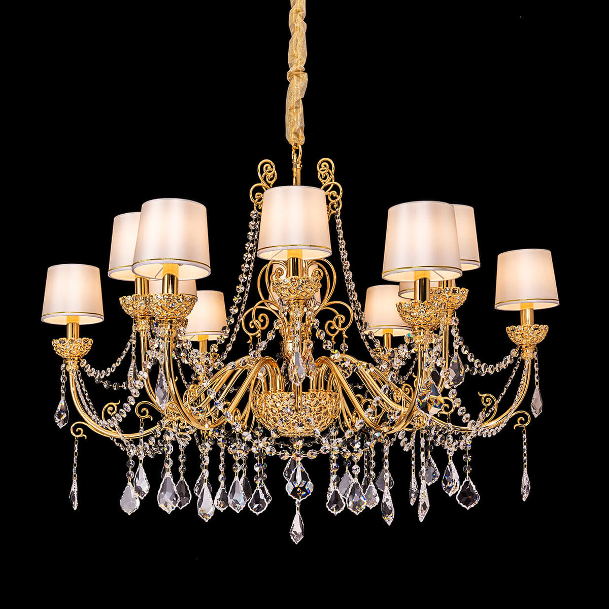 12 Lights Brass Chandelier with Shades