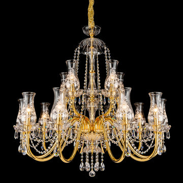 2 Tier Brass Chandelier with Glass Shades