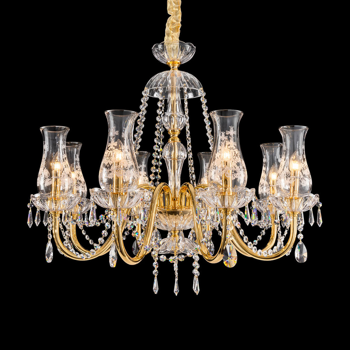 8 Lights Brass Glass Chandelier