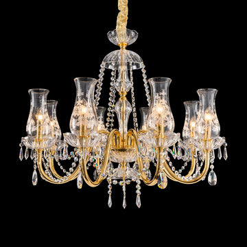8 Lights Brass Glass Chandelier