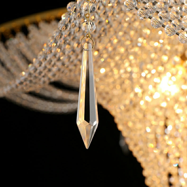 Decorative Beaded Crystal Brass Chandelier Elegant Ceiling Light for Living Room / Bedroom