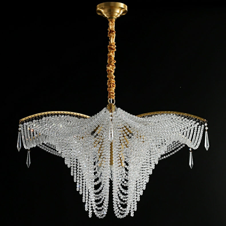 Decorative Beaded Crystal Brass Chandelier Elegant Ceiling Light for Living Room / Bedroom