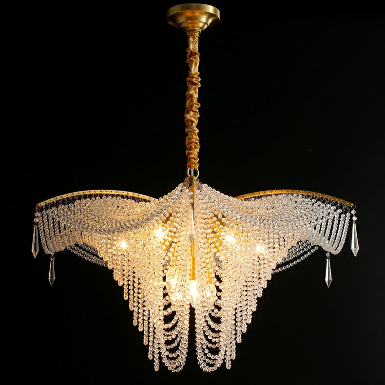 Decorative Beaded Crystal Brass Chandelier Elegant Ceiling Light for Living Room / Bedroom