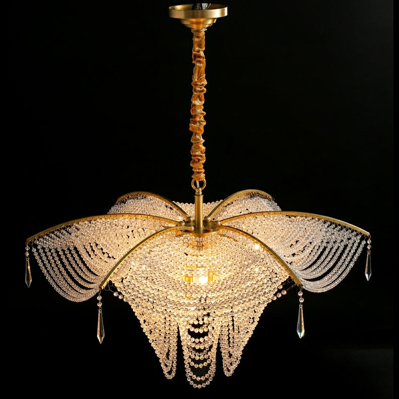Decorative Beaded Crystal Brass Chandelier Elegant Ceiling Light for Living Room / Bedroom