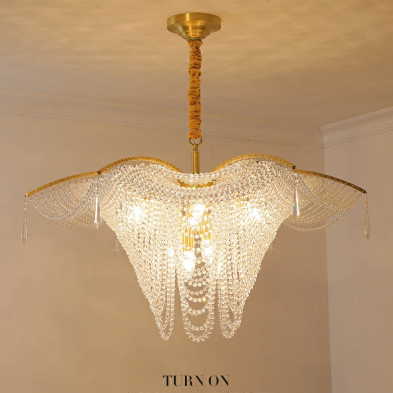 Decorative Beaded Crystal Brass Chandelier Elegant Ceiling Light for Living Room / Bedroom
