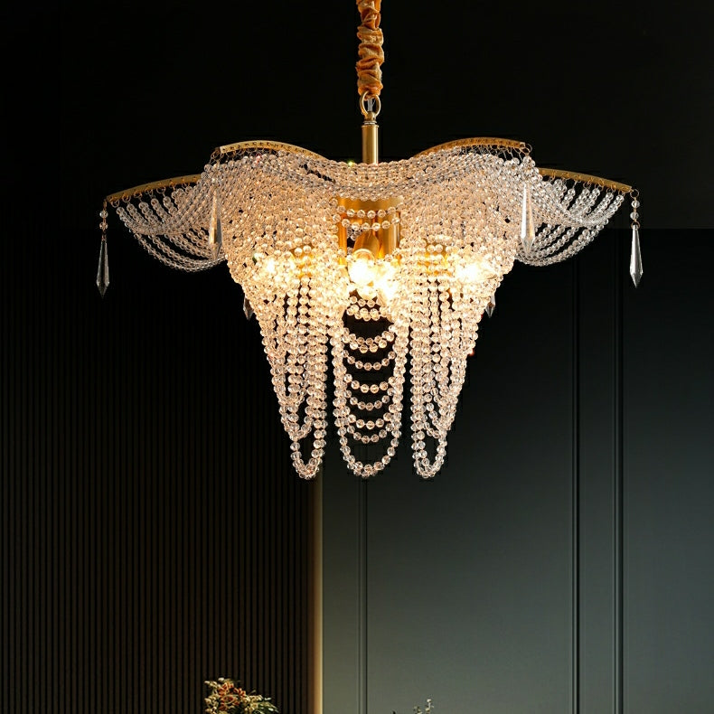Decorative Beaded Crystal Brass Chandelier Elegant Ceiling Light for Living Room / Bedroom