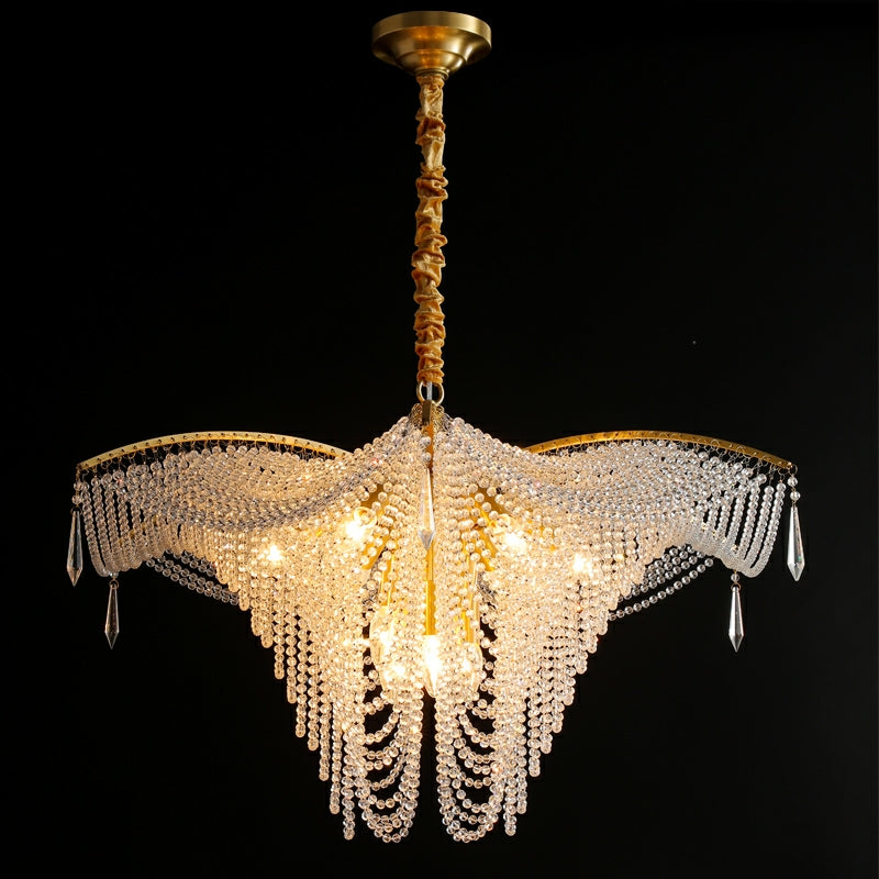 Decorative Beaded Crystal Brass Chandelier Elegant Ceiling Light for Living Room / Bedroom