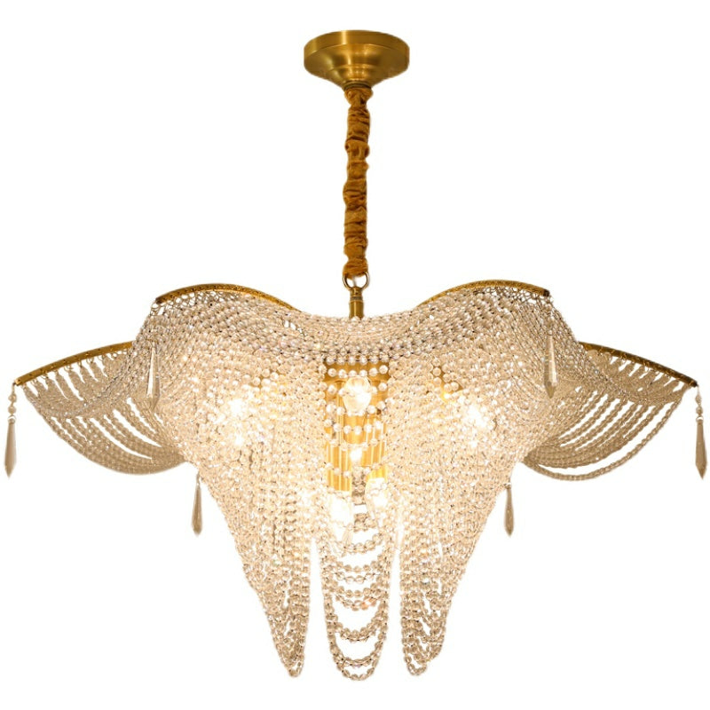 Decorative Beaded Crystal Brass Chandelier Elegant Ceiling Light for Living Room / Bedroom