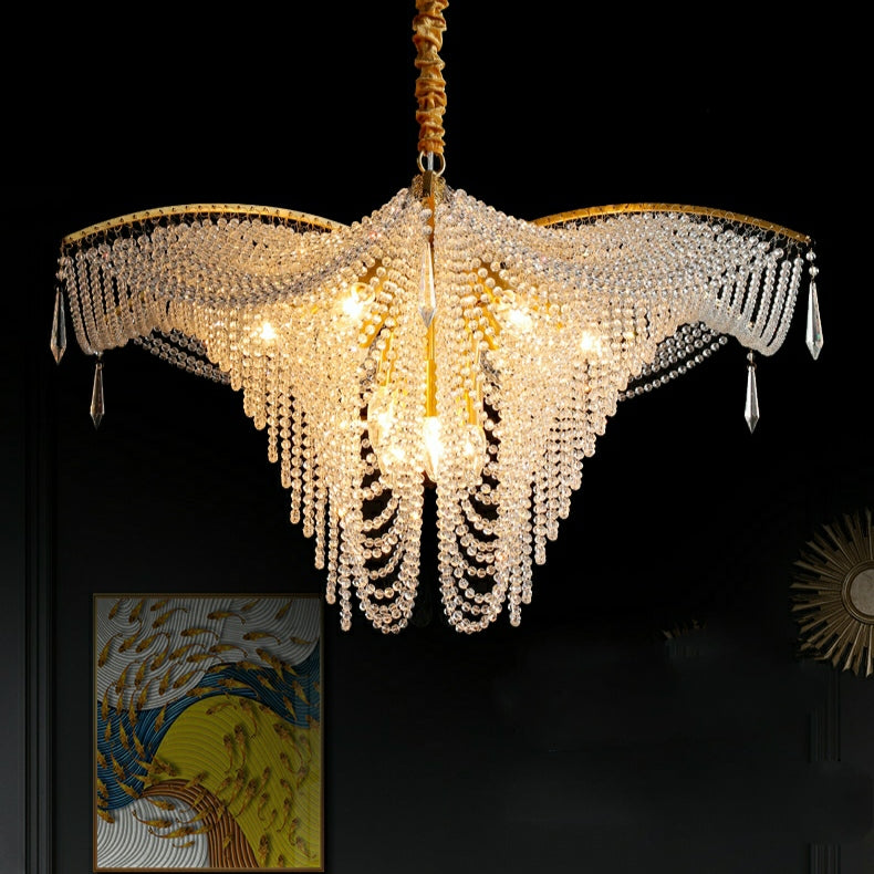 Decorative Beaded Crystal Brass Chandelier Elegant Ceiling Light for Living Room / Bedroom