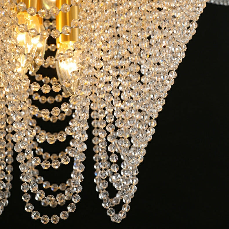 Decorative Beaded Crystal Brass Chandelier Elegant Ceiling Light for Living Room / Bedroom