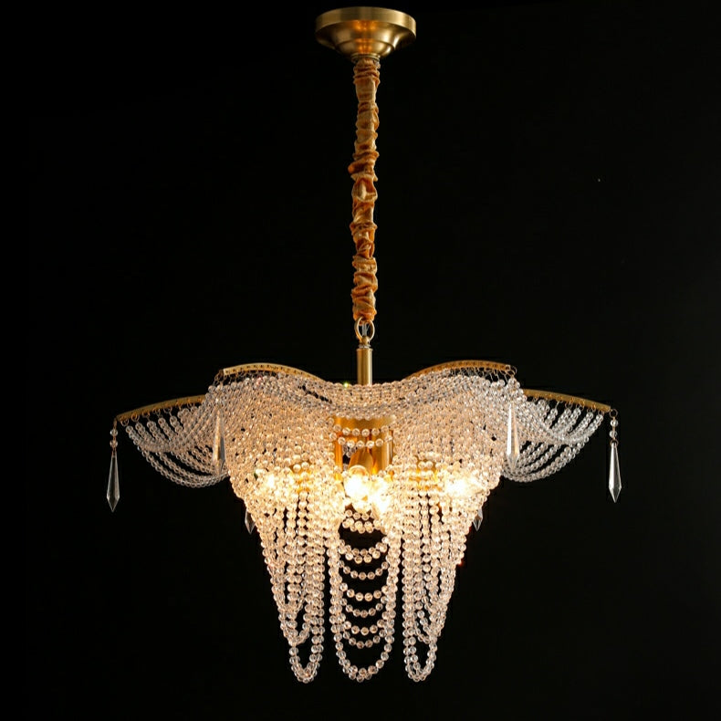 Decorative Beaded Crystal Brass Chandelier Elegant Ceiling Light for Living Room / Bedroom