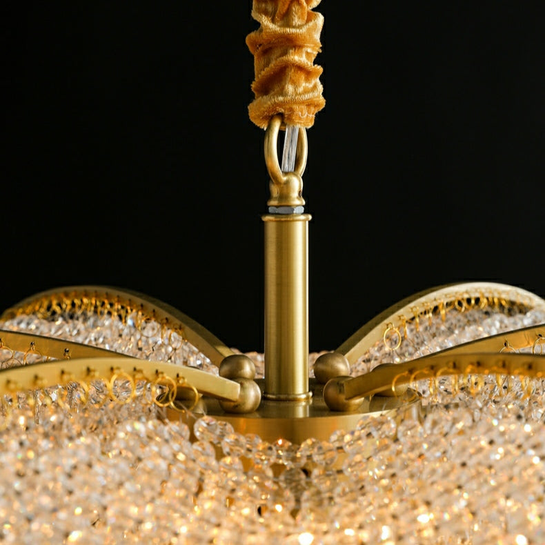 Decorative Beaded Crystal Brass Chandelier Elegant Ceiling Light for Living Room / Bedroom