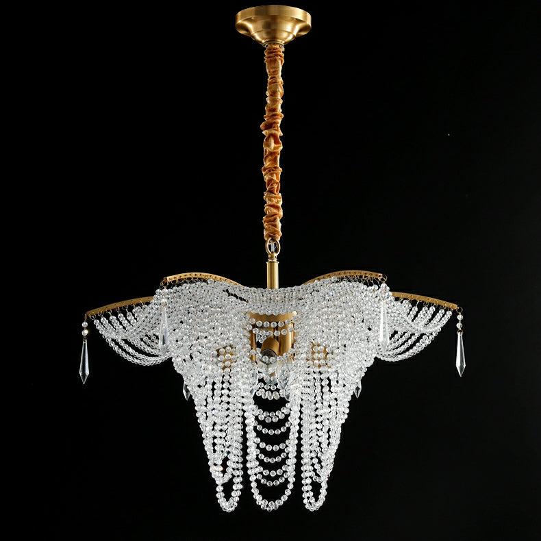 Decorative Beaded Crystal Brass Chandelier Elegant Ceiling Light for Living Room / Bedroom