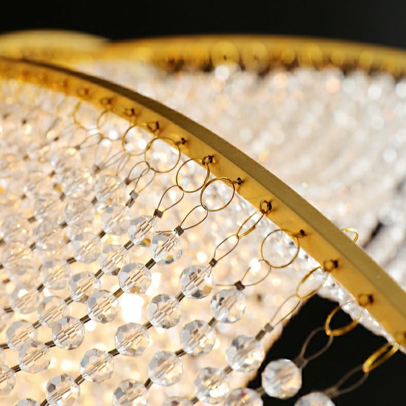 Decorative Beaded Crystal Brass Chandelier Elegant Ceiling Light for Living Room / Bedroom