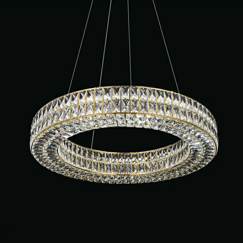 Decorative Crystal Ring Pendant Chandelier for Living Room Luxury Round Hanging Light in Gold Finish