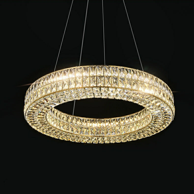 Decorative Crystal Ring Pendant Chandelier for Living Room Luxury Round Hanging Light in Gold Finish