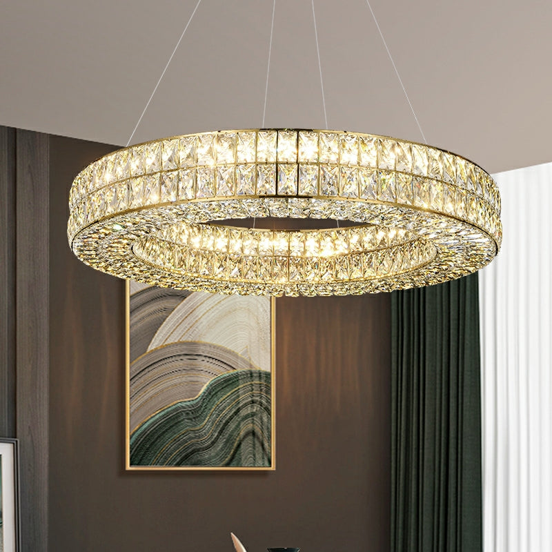 Decorative Crystal Ring Pendant Chandelier for Living Room Luxury Round Hanging Light in Gold Finish