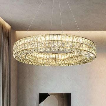 Decorative Crystal Ring Pendant Chandelier for Living Room Luxury Round Hanging Light in Gold Finish