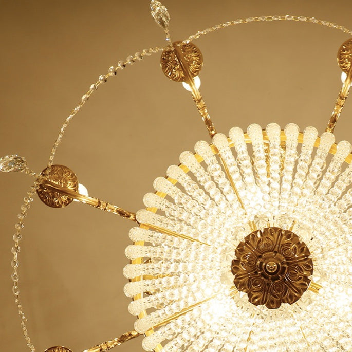 Empire Style Round Brass and K9 Crystal Chandelier with Decorative Finish for Foyer Living Room Dining Room