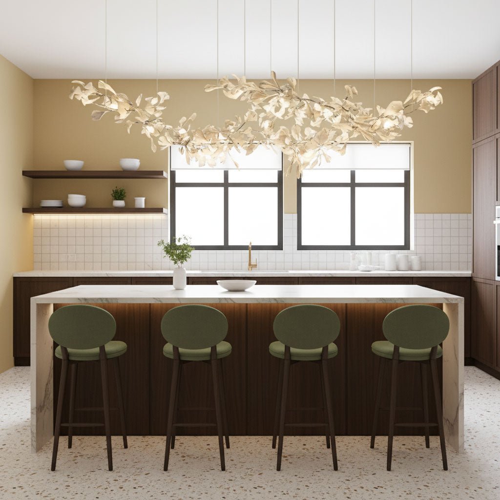 Double Layer Combination Gingko Ceramic Branch Chandelier